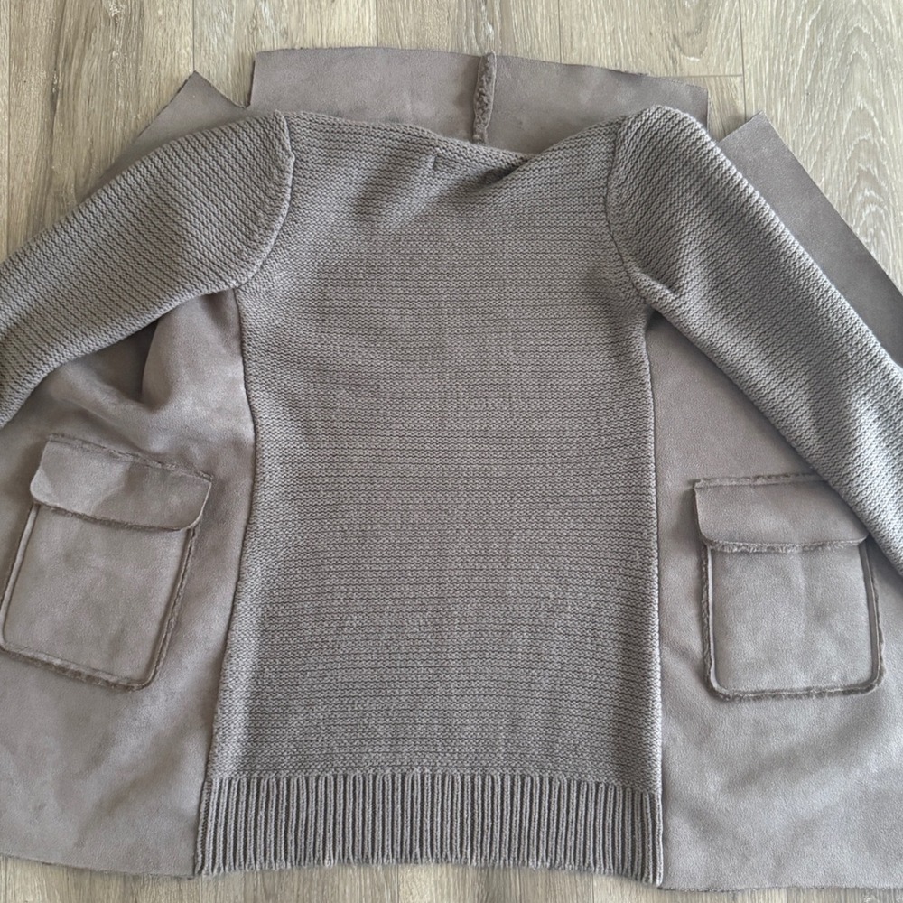 Anthropologie Faux Suede Knit Mixed Media Shearling Trim Coat Jacket XS - Picture 3 of 6